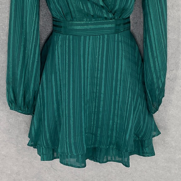 Allison Kelly Mini Dress XS Green‎ Tiered Holiday Forest Fairy Grunge Babydoll - Picture 5 of 14